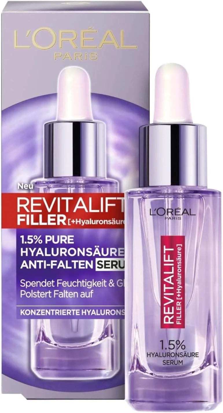 L’Oréal Paris Hyaluron Serum, Revitalift Filler, Anti-Aging Gesichtspflege, Anti-Falten, Mit 1,5% purer Hyaluronsäure und Vitamin C, 30 ml