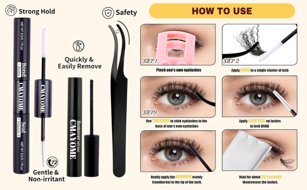 ⁦Excefore DIY Lash Extension Kit, 160Pcs D Curl Individual Lashes, Lash Clusters Kit with Lash Bond and Seal, Cluster Lashes Glue Remover, Eyelash Clusters Applicator Tool for Natural Look (8-16mm)⁩ - الصورة ⁦7⁩