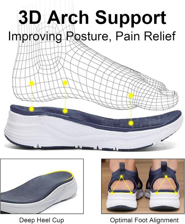 ⁦GoodValue Womens Comfortable Orthopedic Sandals Arch Support Ladies Walking Sport Athletic Sandals Open Toe Slip On Plantar Fasciitis Platform Dress Sandal⁩ - الصورة ⁦2⁩