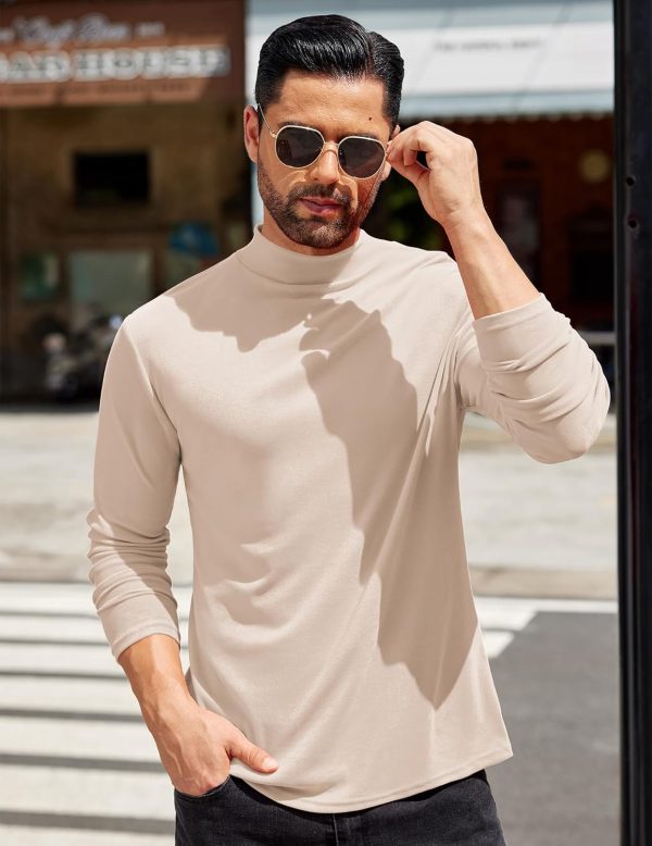 ⁦COOFANDY Mens Mock Turtleneck T-Shirts Long Sleeve Solid Color Tees Shirts Basic Casual Slim Fit Pullover T Shirts⁩ - الصورة ⁦2⁩