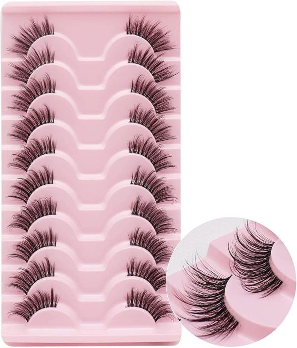 Aputue False Eyelashes, Man-Made Fiber Fluffy Lashes Wispy, 10 Pairs Fluffy Natural Look Cat Eye Lashes, Portable Eye Lashes, 3D Soft False Lashes for Women’s Makeup Styling