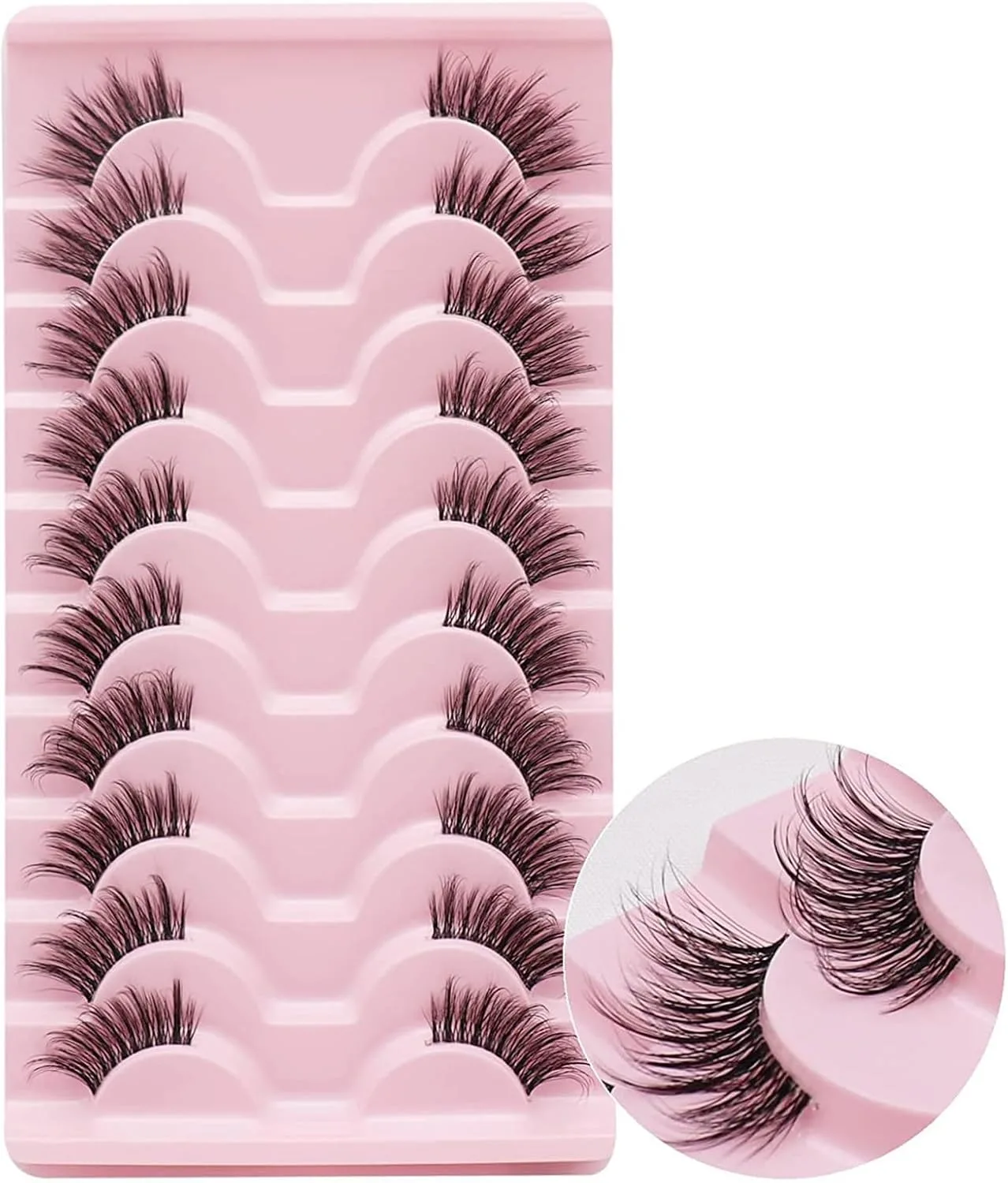 Aputue False Eyelashes, Man-Made Fiber Fluffy Lashes Wispy, 10 Pairs Fluffy Natural Look Cat Eye Lashes, Portable Eye Lashes, 3D Soft False Lashes for Women’s Makeup Styling