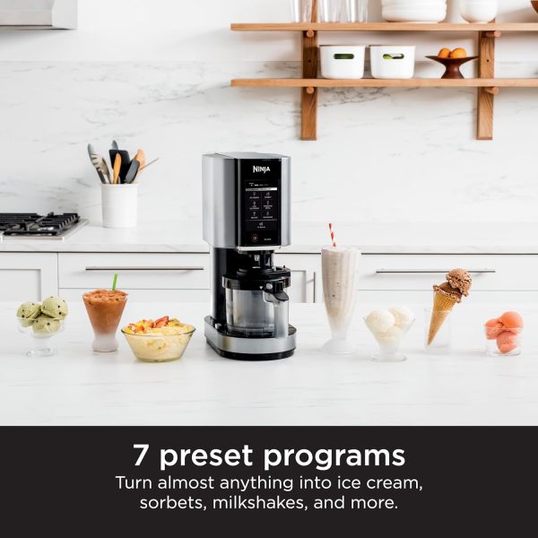 ⁦Ninja NC301 CREAMi Ice Cream Maker, for Gelato, Mix-ins, Milkshakes, Sorbet, Smoothie Bowls & More, 7 One-Touch Programs, with (2) Pint Containers & Lids, Compact Size, Perfect for Kids, Silver⁩ - الصورة ⁦2⁩