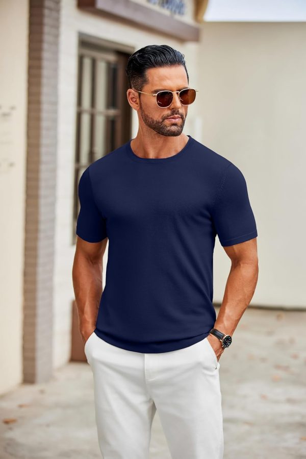 ⁦COOFANDY Mens Knit T-Shirts Casual Crewneck Short Sleeve Shirts Summer Tops Basic Pullover Tees⁩ - الصورة ⁦2⁩