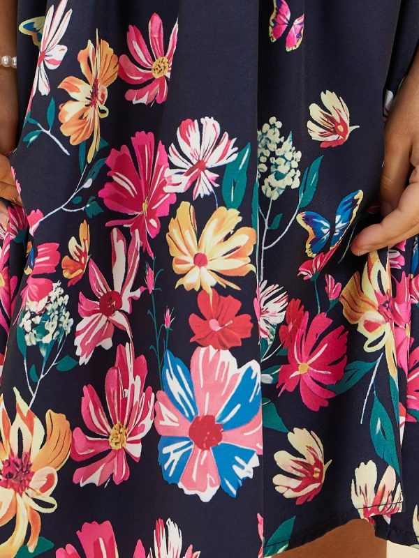 ⁦Styli Girls Placement Print Ruffled Sleeve Dress⁩ - الصورة ⁦4⁩