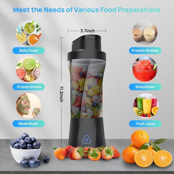 ⁦360W Portable Blender Cordless, 22oz Personal for Smoothies and Shakes, Mini Blender Bottle with 6000mah Battery, BPA Free, 22000rpm Small Travel Cup for Home, Kitchen, Gym⁩ - الصورة ⁦3⁩