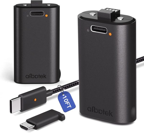 afbptek 2 Pack Rechargeable Battery Pack, Xbox Series X/S Controller Game Accessories with Fast Charger and 10FT USB-C Charging Cable, Compatible with Xbox one/s/x/Elite Controller,