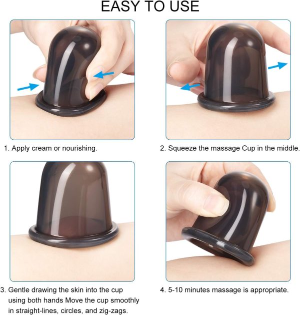 ⁦BBTO Silicone Facial Cupping Set, Vacuum Massage Cup Kit for Body, Face, Neck, Back, and Eye, 6 Cups and Exfoliating Brush⁩ - الصورة ⁦3⁩