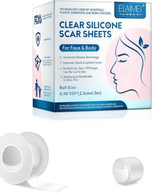 ALMEKAQUZ Silicone Scar Sheet, Scar Tape Roll (2.5CM*1.5M), Scars Hidder Strips, Professional Scar Removal Sheet for C-section, Surgery, Burns, Keloid, Acne