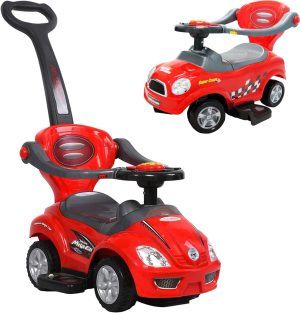 3 in 1 Kids Ride on Car Push Car with Music and Lights, Push Car Toy for Kids with Safety Bar and Push Handle, for 1-3 Years Old Toddlers (Red)