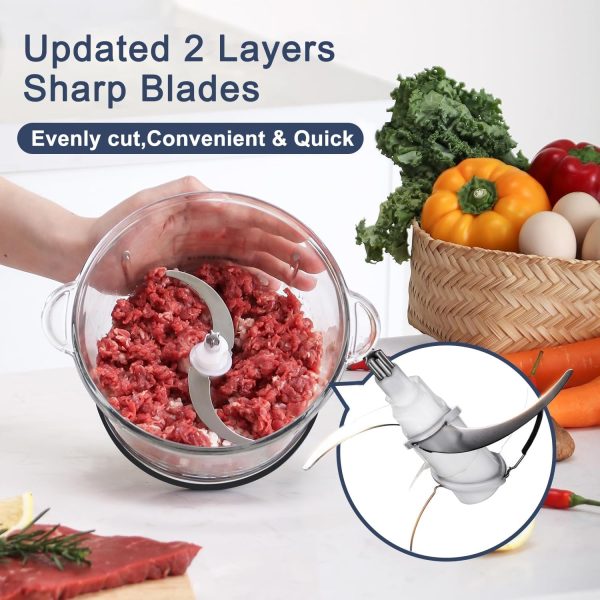 ⁦12 Cup Food Processor with 2 Bowls + 2 Blades, 3 Speed Electric Food Chopper 3L Meat Grinder with Stainless Steel & PC Bowls，Powerful Small Vegetable Chopper, for Fruits/Meat/Nuts,Baby Food⁩ - الصورة ⁦4⁩