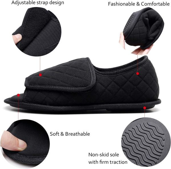 ⁦Urbancolor Women Adjustable Indoor Slippers Memory Foam House Shoes Open Toe Diabetic Slipper Arthritis Edema Extra Wide Shoes⁩ - الصورة ⁦2⁩