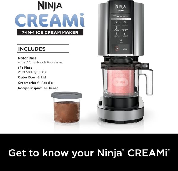 ⁦Ninja NC301 CREAMi Ice Cream Maker, for Gelato, Mix-ins, Milkshakes, Sorbet, Smoothie Bowls & More, 7 One-Touch Programs, with (2) Pint Containers & Lids, Compact Size, Perfect for Kids, Silver⁩ - الصورة ⁦14⁩