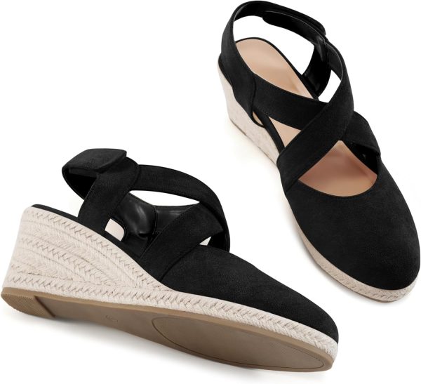 ⁦HARENCE Espadrilles Wedge Sandals for Women: Comfortable Closed Toe Ankle Strap Summer Dressy Platform Heels Shoes⁩ - الصورة ⁦5⁩