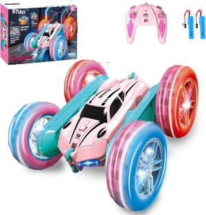 Beauenty Remote Control Car Toys for Kids - Dual Electric, Double sided 360 ° Rotating Four Wheel Drive Drift Car with Cool Lights - Birthday Gifts for Boys and Girls (Pink)
