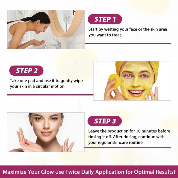 ⁦NALACAL 80Pcs Kojic Acid and Turmeric Cleansing Pads- Kojic Acid Pads, Turmeric Kojic Acid Cleansing Pads, Turmeric Exfoliating Face Scrub Pads for Face and Body, Helps Balance Skin Oil And Water⁩ - الصورة ⁦6⁩