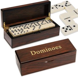 Generic Dominoes Set - 28 Piece Double-Six Ivory Domino Tiles, Classic Numbers Table Game with Wooden Carrying/Storage Case, Double 6 Dominoes Gift Set 28 Tiles with Spinner in Wooden Box