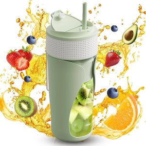 LeQQ Portable Blender Cup- 450ml Multi-Function Blender with Ice-Crushing,Strong Cutting Power with 6 Blades, USB Rechargeable,Fruit Veggie Juicer Cup for Home, Sport, Office, Camping (Green)