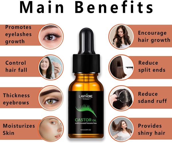 ⁦Natural Eyelash Treatment Serum, 10ml Cold Pressed Castor Oil for Eyelash Growth & Strengthening, Gentle Formula for Sensitive Skin⁩ - الصورة ⁦4⁩
