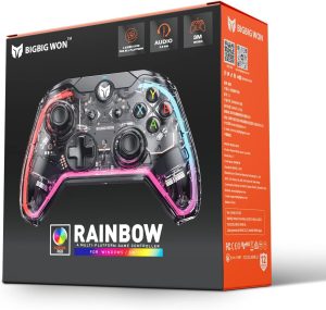 Wired Controller, BIGBIG WON Rainbow PC Controller RGB Indicator, Custom Back Buttons, 6-Axis Gyro, Dual Motor, Linear Trigger Wired Game Controller for Switch/Windows10 & for PS5/PS4 via R90 Adapter