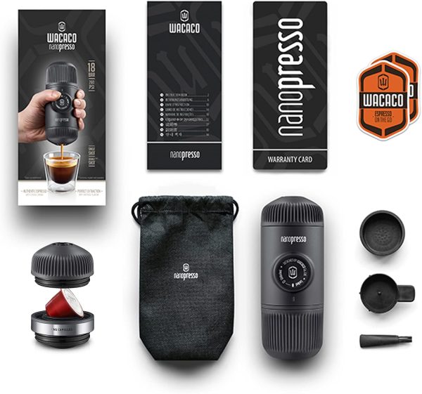⁦WACACO Nanopresso Portable Espresso Machine with NS Adapter, Compatible with NS Capsules and Ground Coffee, Manual Travel Coffee Machine Set, Perfect for Camping⁩ - الصورة ⁦5⁩