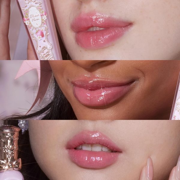 ⁦Flower Knows Violet Strawberry Rococo Glowy Lip Gloss-Moisturizing Tinted Lip Oil-Hydrating Lip Makeup for Girls&Women-Vegan & Cruelty-Free-0.12 Fl Oz,1 Count (G01 Strawberry Macaron)⁩ - الصورة ⁦4⁩