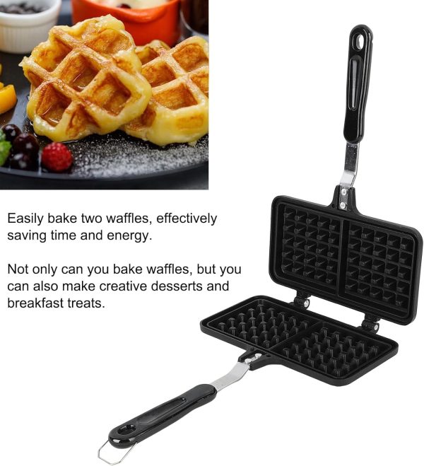 ⁦gernie Aluminum Nonstick Stovetop Waffle Pan, Double Waffle Baking Pan, Even Heating, Compact Design, 21x33x3cm / 8.3x13.0x1.2in⁩ - الصورة ⁦4⁩