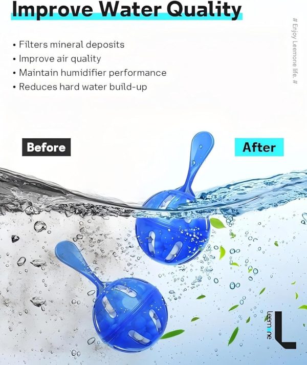 ⁦ALMEKAQUZ Humidifier Cleaner 12 Pack, Demineralization Cleaning Ball for All Humidifiers & Fish Tanks, Purifies Water, Prevents Hard Water Build-Up, Eliminates White Dust and Odor⁩ - الصورة ⁦4⁩
