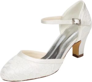 Emily Bridal Bridal Shoes Women's Lace Satin Stiletto Pumps Sandals