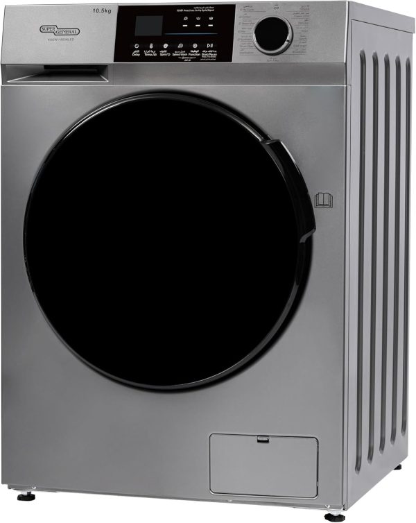 Super General 10.5kg Front Loading Washing Machine, 1400rpm, Energy Efficiency, LED Digital Display, Quick Wash, Silent Operation,Stainless Steel-Drum,Silver | KSGW11500NLED With 2 Years Warranty.