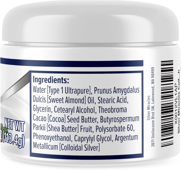 ⁦Silver Miracles Colloidal Silver Cream - 4oz - Colloidal Silver Skin Healing Cream - Scent And Dye Free - Moisturizes Dry Skin - Made With 99.999% Pure Silver⁩ - الصورة ⁦2⁩