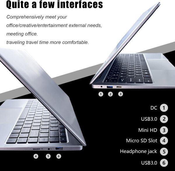 ⁦XINHENGTAI Windows Laptop Computer, 14.1 Inch Quad Core Laptop Notebook Windows 11 Traditional Laptop with 6GB DDR4 256GB SSD 2.4/5G WiFi BT4.0 HDMI USB 3.0, Large Capacity Battery⁩ - الصورة ⁦7⁩