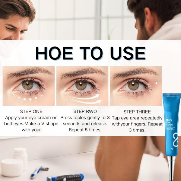 ⁦Azonee Eye Serum For Men, Caffeine Eye Cream for Instant Tightening, Lifting & Firming, Anti-Wrinkle Hyaluronic Acid Moisturizer, Kojic Acid Depuffing Eye Gel⁩ - الصورة ⁦7⁩