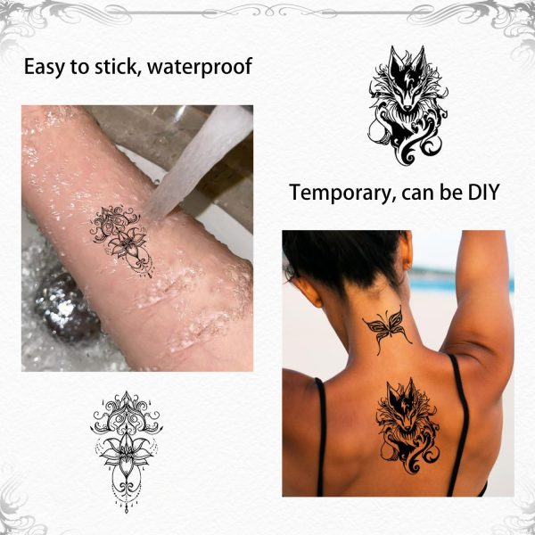 ⁦TORMEN 30 Sheets Temporary Tattoos, Mixed Styles Temporary Tattoo– Waterproof, Realistic & Long-Lasting Fake Tattoos for Kids, Adults, Parties & Festivals(Dark C)⁩ - الصورة ⁦3⁩