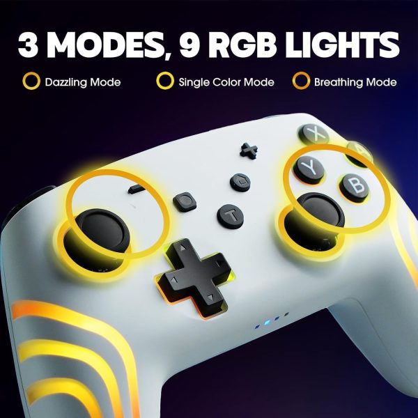 ⁦Gaming Controller with Hall Effect Trigger, Azonee Wireless Remote for Nintendo Switch/Lite/OLED/PC/for IOS/Android/for Steam, RGB LED, Turbo Function⁩ - الصورة ⁦2⁩