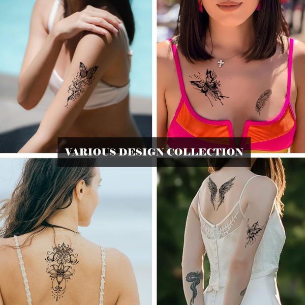 ⁦TORMEN 30 Sheets Temporary Tattoos, Mixed Styles Temporary Tattoo– Waterproof, Realistic & Long-Lasting Fake Tattoos for Kids, Adults, Parties & Festivals(Dark C)⁩ - الصورة ⁦5⁩