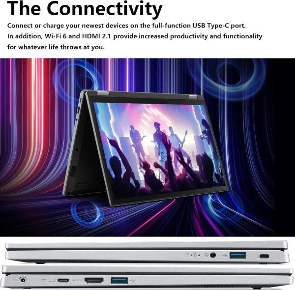 ⁦acer Aspire 3 Spin 14” Convertible Laptop, WUXGA 1920 x 1200 IPS Touch Display, Touchscreen 2-in-1 Laptop, Intel Core i3-N305 8GB LPDDR5 RAM 256GB SSD, Wi-Fi 6, Windows 11 Home, Pure Silver⁩ - الصورة ⁦5⁩