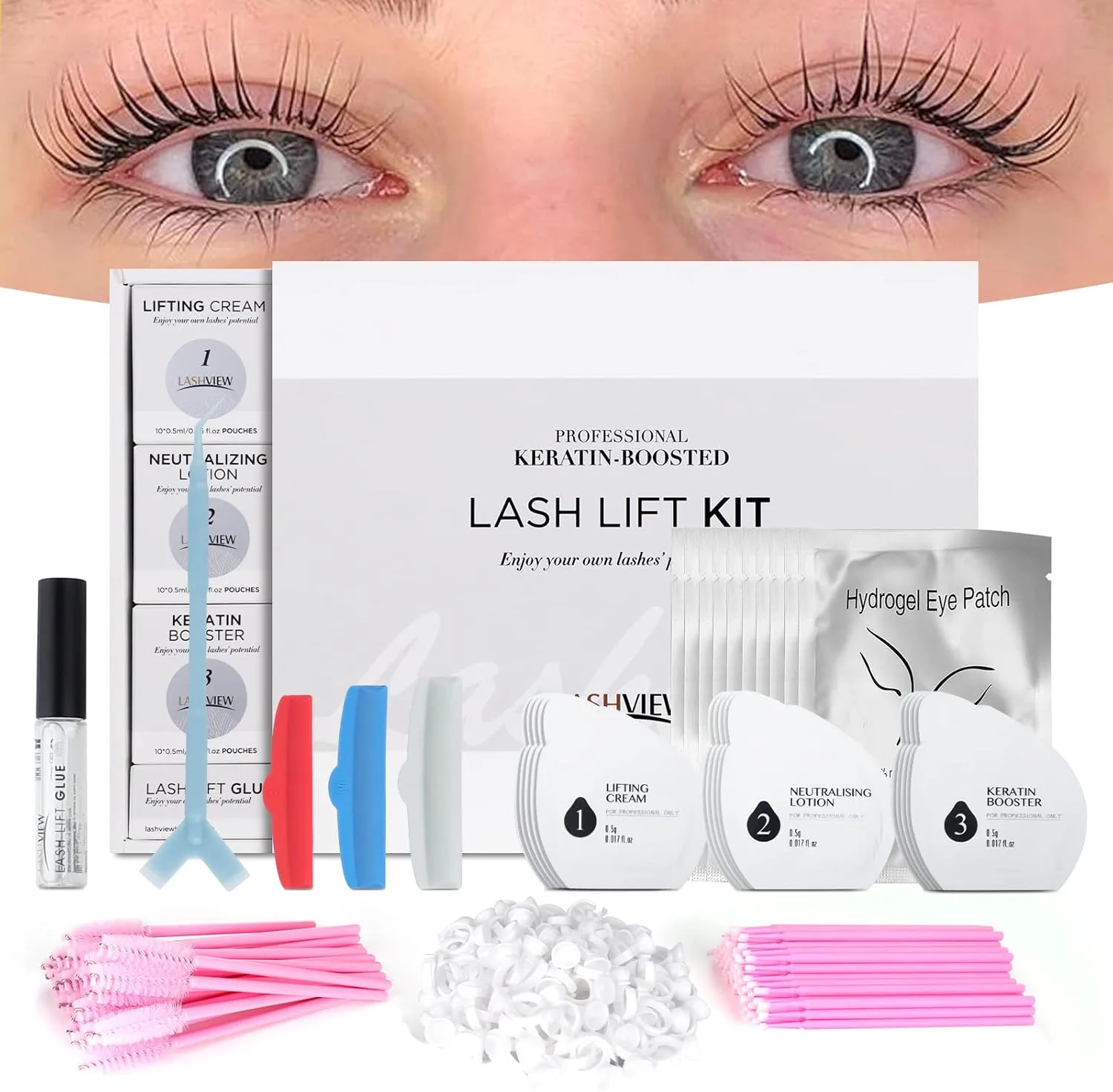 LASHVIEW Lash Lift Kit,Lash Lift,Professional Eyelash Perm Kit,Liquid Set,Semi-Permanent,Curling Perming,Wave Lift Extension Perm Set,10 Times