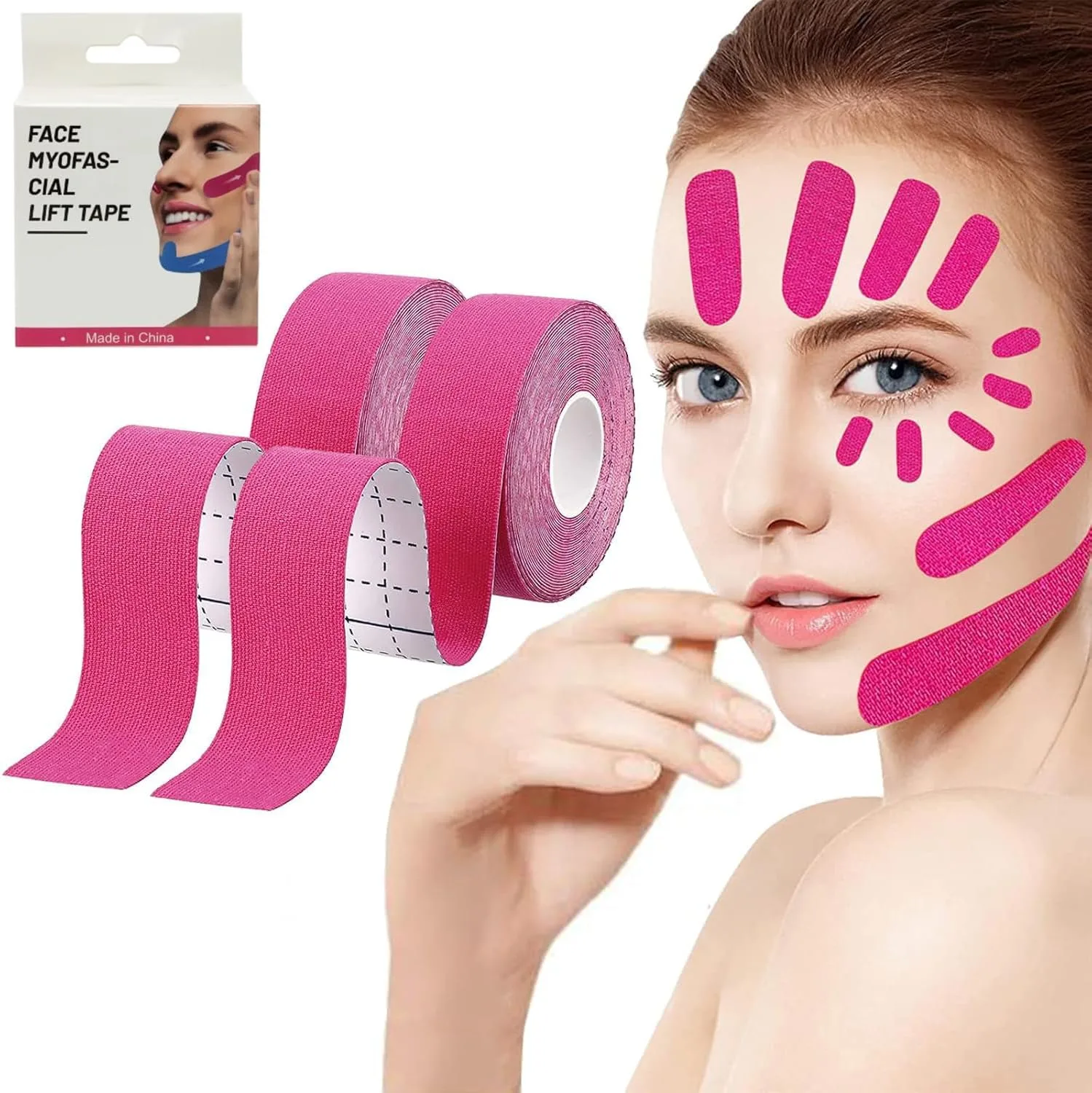 Hepiide 2 Pcs Wrinkles Face Patches,Face Stickers Neck Eye Do-uble Ch-in Lift V Shape Refill Tapes Thin Skin Care,High Ela-s-tic-ity Wr-i-nk-le Patches Tape Face Skin Lifting Tape (Pink)