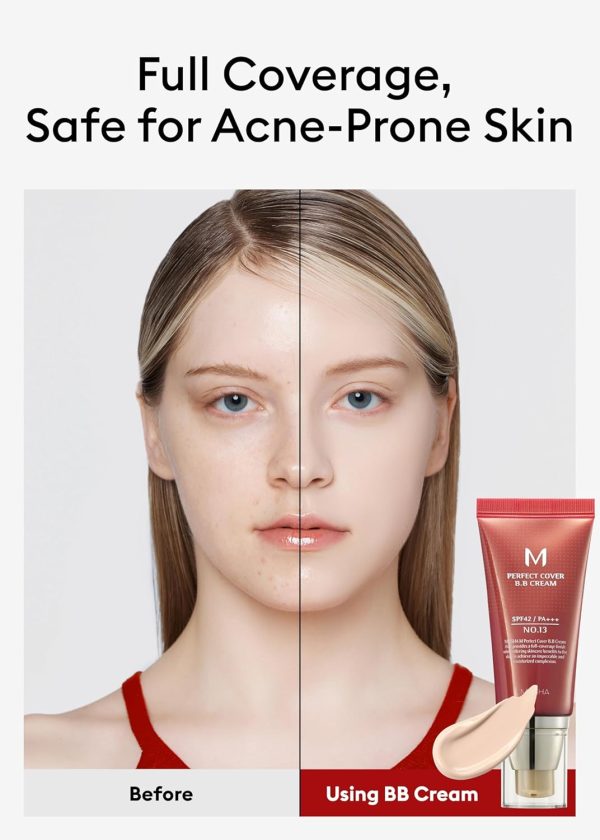 ⁦Missha M Perfect Cover BB Cream SPF 42 PA+++ (13 Bright Beige), Amazon Code Verified for Authenticity, 50ml, Concealing Blemishes, dark circles, UV Protection⁩ - الصورة ⁦4⁩