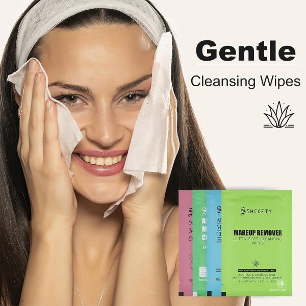 ⁦Makeup Remover Wipes for Face, Soft & Gentle Cleansing Wipes Individually Wrapped for Travel, Hotels, Gym, and Bulk Use, Avocado Formula, 50 Packs⁩ - الصورة ⁦2⁩