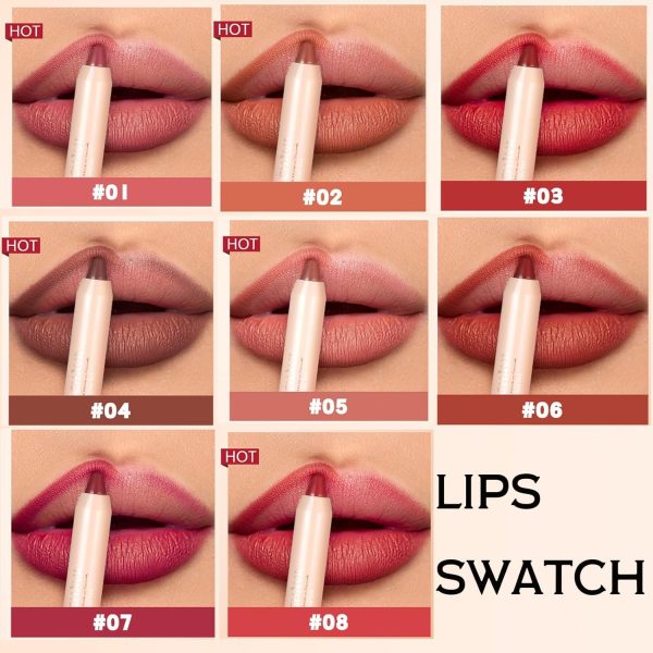 ⁦Hepiide 2 Pcs Nude Matte Velvet Crayon Lipstick, Moisturizing Lightweight Creamy Lip Color, Waterproof Long-Lasting Crayon Lip Gloss for Women, Non-Sticky, Ultra Matte Lip Liner Pen (Color, 08)⁩ - الصورة ⁦6⁩