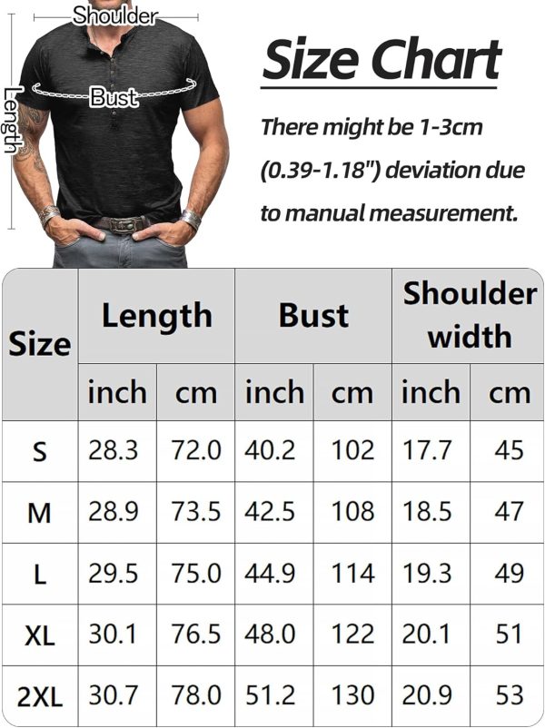 ⁦Men's Slub Henleys T-Shirt Short Sleeve Shirt Lightweight Top Relaxed Cotton Casual Top Buttons Placket Round Neck Shirts Tee Basic Tops Solid Henley Shirt⁩ - الصورة ⁦5⁩