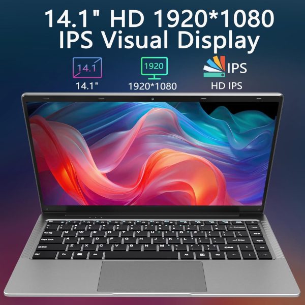 ⁦KurieTim 14.1 Inch Laptop, 8GB DDR4 RAM, 256GB M.2 SATA SSD, Laptops Computer with Quad-Core Celeron CPU J4125 (Up to 2.7GHz), 14.1" FHD IPS LCD Screen, WiFi, Webcam, USB-A x2, Mini HDMI, Silver⁩ - الصورة ⁦4⁩