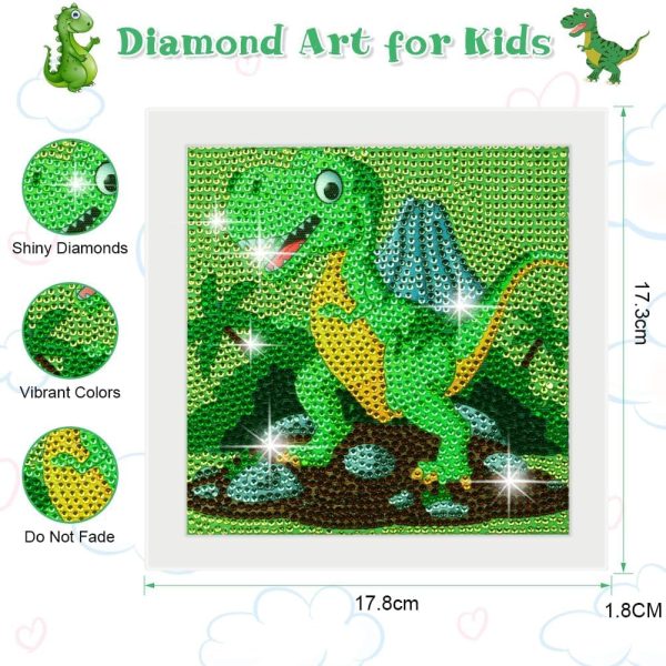 ⁦5D Diamond Art Kit for Kids, with Wooden Frame, Cartoon Diamonds Art Easy Kits, Small Anime Diamonds Painting Full Drill Diamond Art Gem Painting for Girls Boys Beginners, Home Wall Decor (Dinosaur)⁩ - الصورة ⁦9⁩