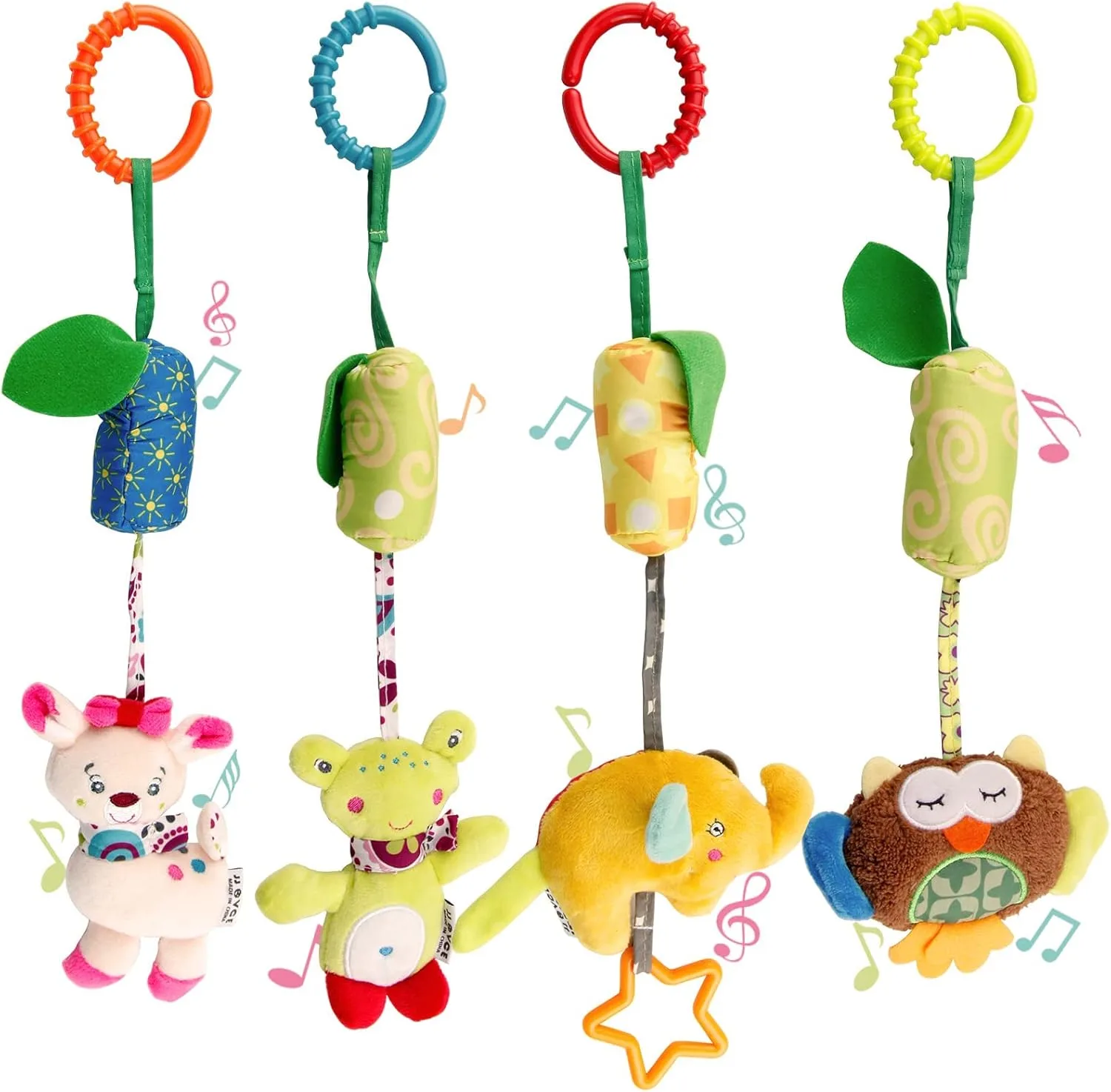MAKINGTEC Baby Soft Hanging Rattle,Car Seat Hanging Bell Adorable Animal Infant Play Music Crib Toy Carseat Rattles Educational Toysfor Babies Boys and Girls 3 6 9 to 12 Months(4 Pack)