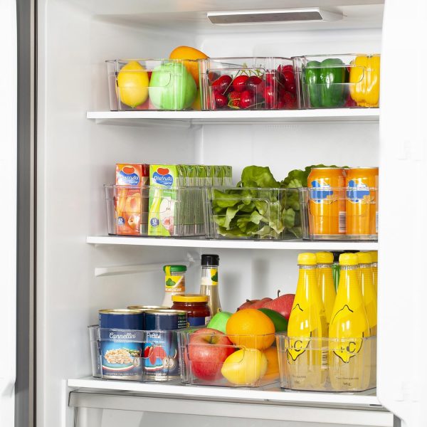 ⁦HOOJO Refrigerator Organizer Bins - 14Pieces Clear, 12.5in Long-Medium⁩ - الصورة ⁦3⁩