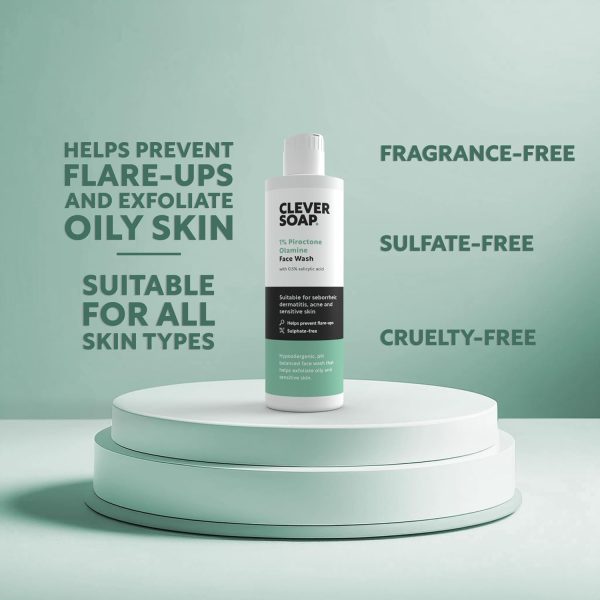⁦Clever Soap 1% Piroctone Olamine Face Wash With Salicylic Acid - Exfoliating, Foaming Facial Cleanser - Suitable For Seborrheic Dermatitis, Acne & Psoriasis - Fragrance Free Skin Care, For Men & Women⁩ - الصورة ⁦3⁩