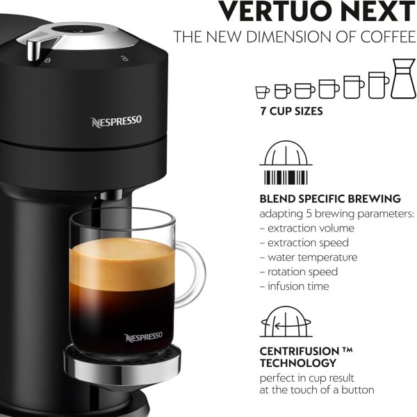 ⁦Nespresso Vertuo Next GCV1 Capsule Coffee Machine, With Aeroccino 3 Milk Frother for Cappuccino & Latte, Brews 7 Cup Sizes for Black Coffee, 1.1 L, Matt Black⁩ - الصورة ⁦3⁩