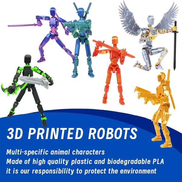 ⁦T13 Action Figure Set Assembled, 3D Printed Titan 13 Dummy Multi-Jointed Robot Toys, Gold Desktop Model with Accessories, Poseable Invincible Gaming Figures for Kids Adults Decoration Collection⁩ - الصورة ⁦2⁩